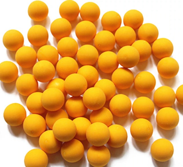 100 Ultra Premium Reusable .68 Cal Rubber Paintballs – Bright Yellow – Paintless Training